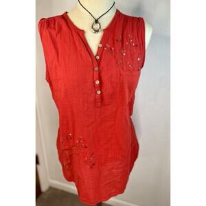 CCK Style Cotton Boho Embroidered Sequins Long Tank Top XL